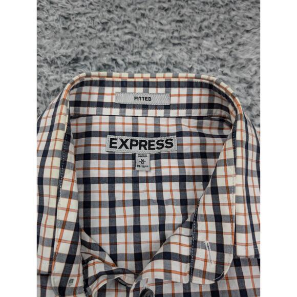 Express Shirt Men Medium Black Orange Fitted Normcore Long Sleeve Preppy Casual - Picture 2 of 6